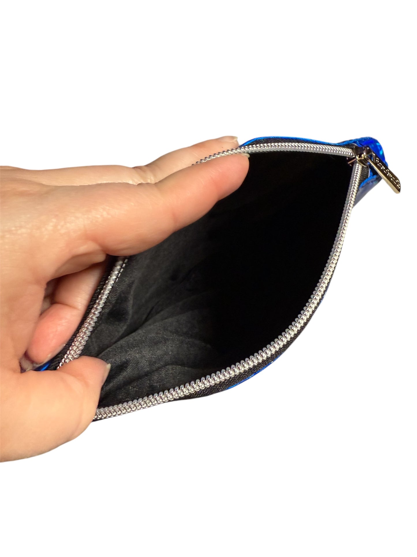 Blue Holo Heart Cutout Zipper Pouch