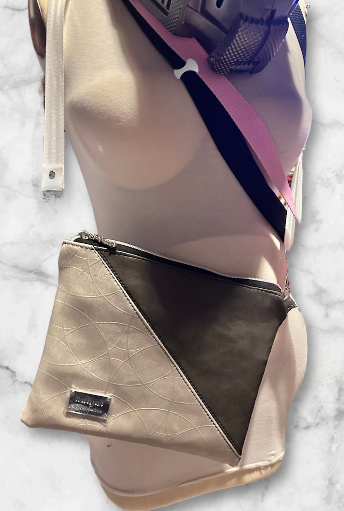 Grey/Silver Embossed Circles Crossbody Bag