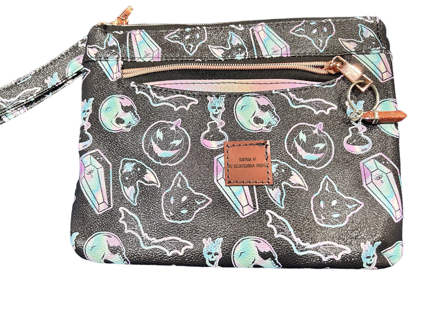 Cats, Pumpkin & bats Wristlet Pouch
