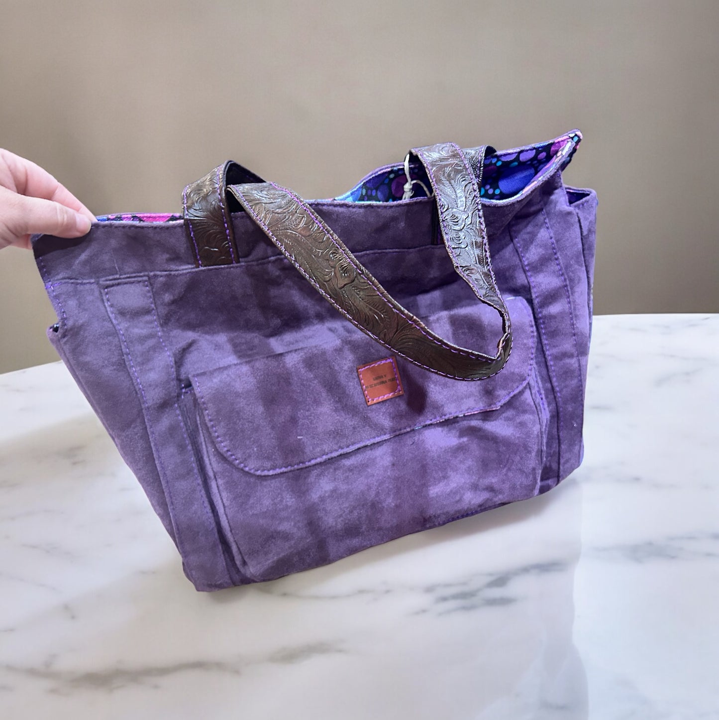 Purple Suede Tote Bag