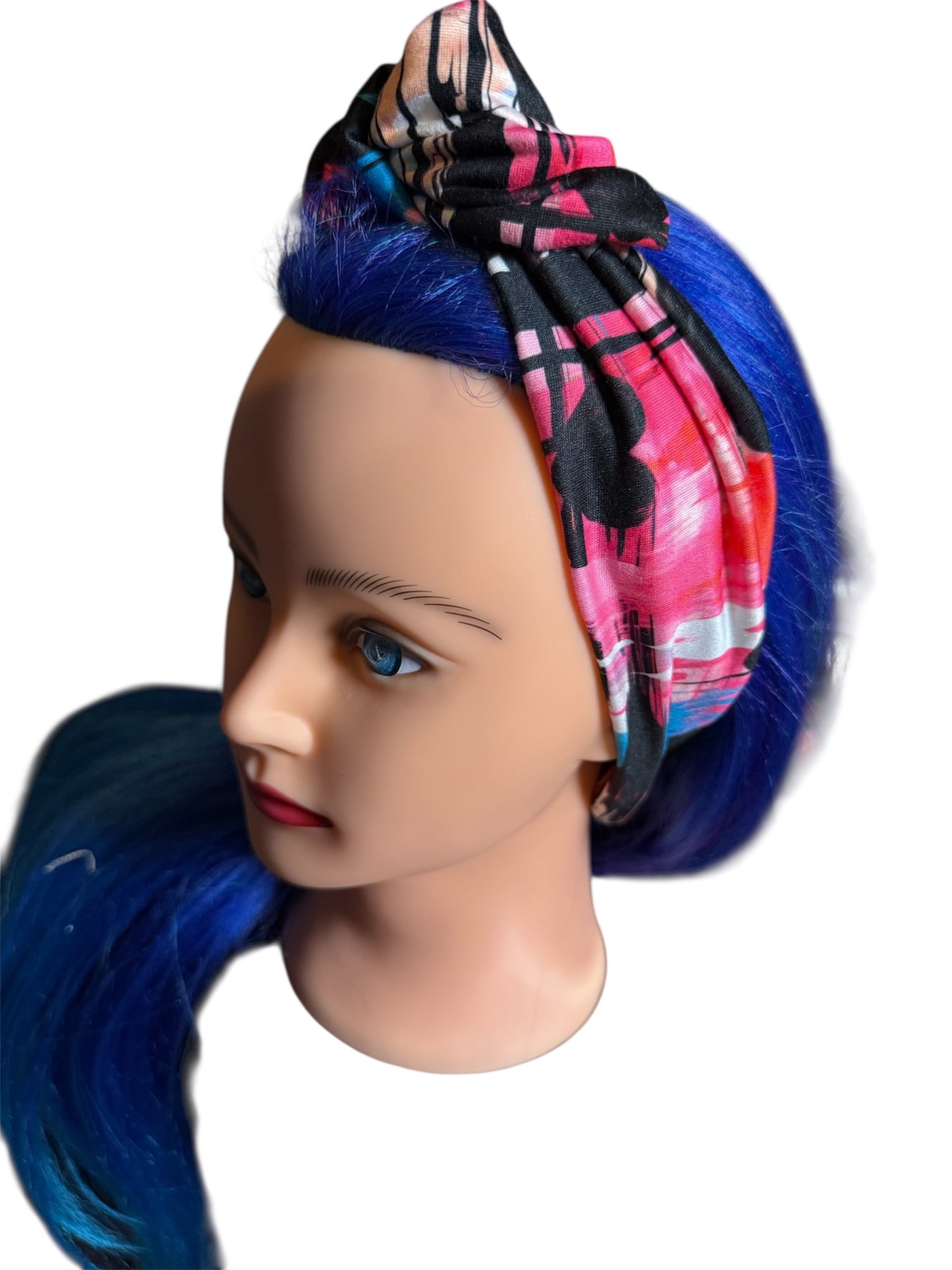 Pink/Blue Graffiti Adjustable Knot Headband, Cute Headband, Kids Headband