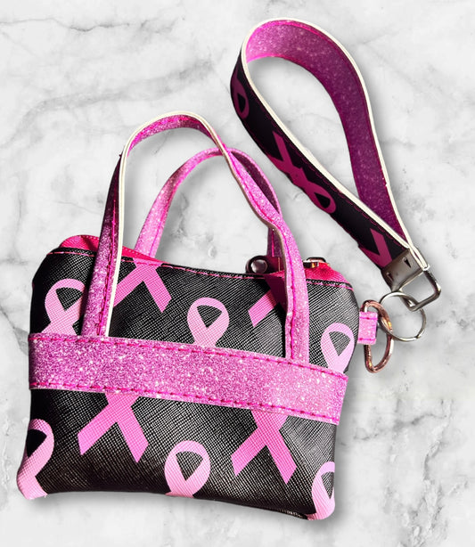 Breast Cancer Ribbons Wristlet  & Pouch Combo