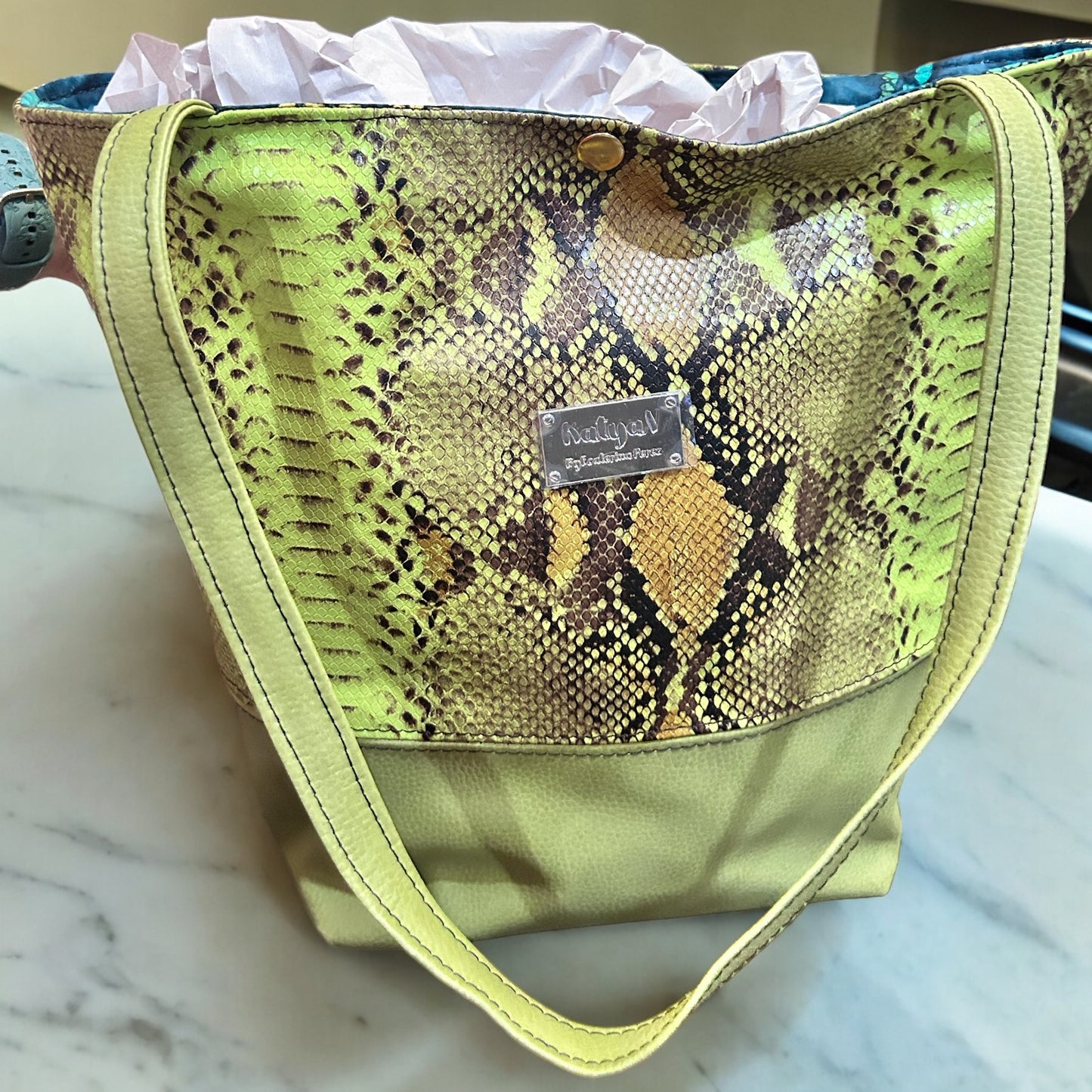 Green faux Snake Tote Bag