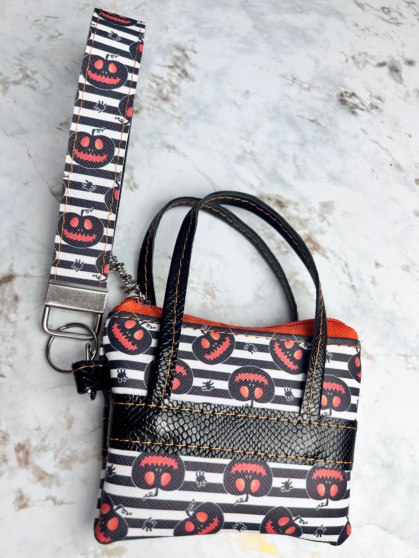 Pumpkin Stripes Halloween Wristlet  & Pouch Combo