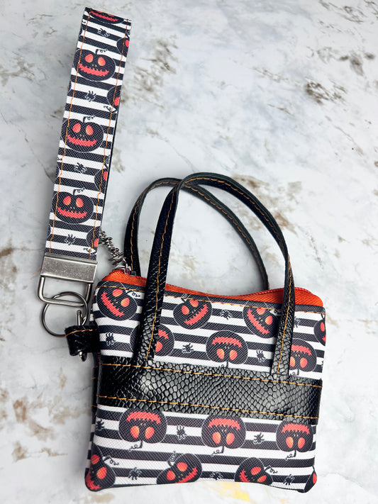 Pumpkin Stripes Halloween Wristlet  & Pouch Combo