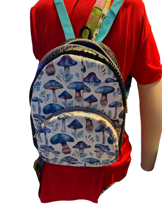 Blue Mushroom Mini Backpack