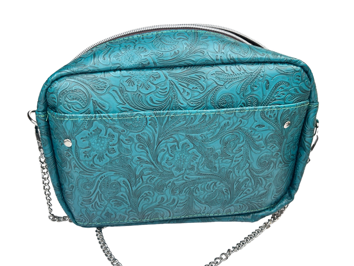 Embossed Teal Shoulder Handbag