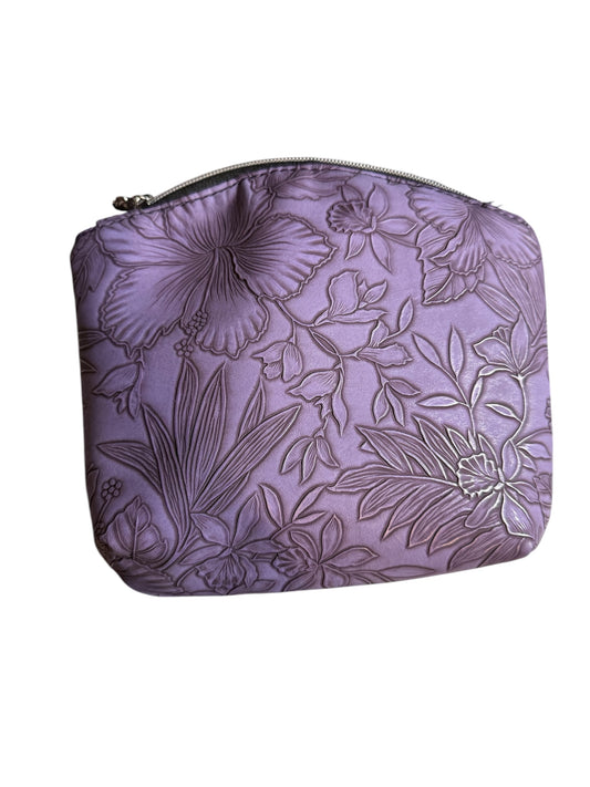 Purple Embossed Flower Heart Cutout Zipper Pouch