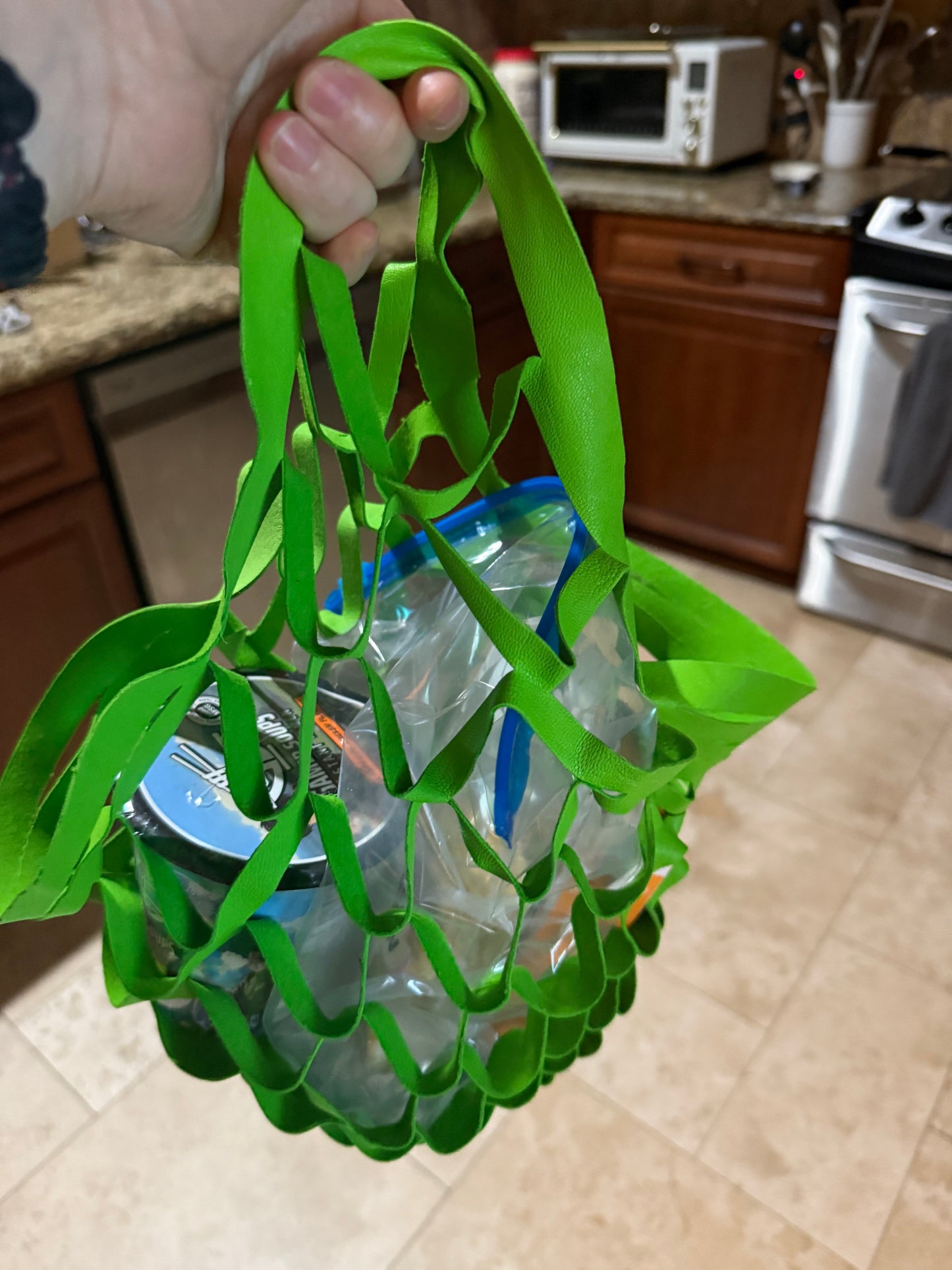 Green Leather Mesh Market Bag