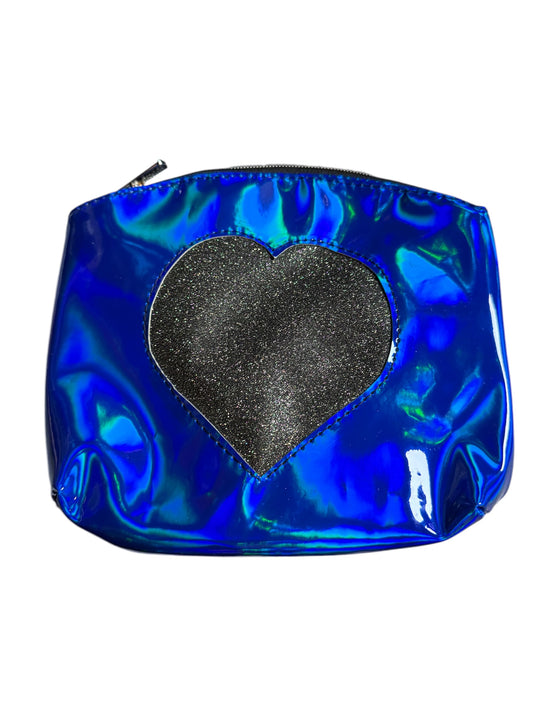 Blue Holo Heart Cutout Zipper Pouch