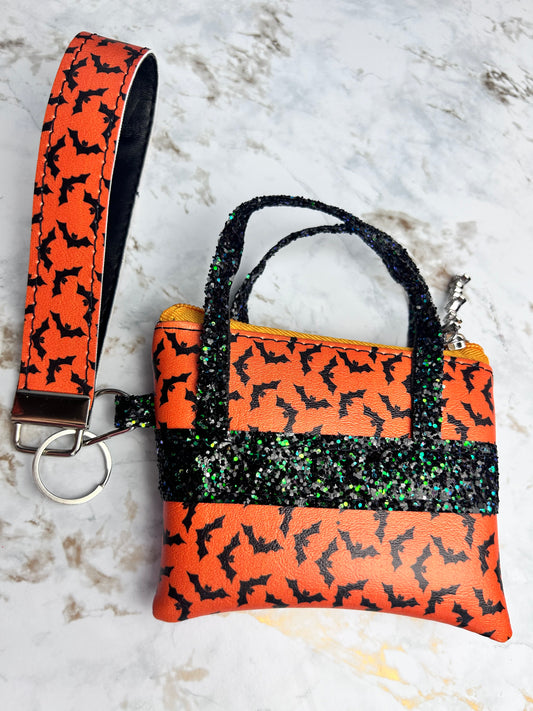 Bats & Glitter Halloween Wristlet  & Pouch Combo