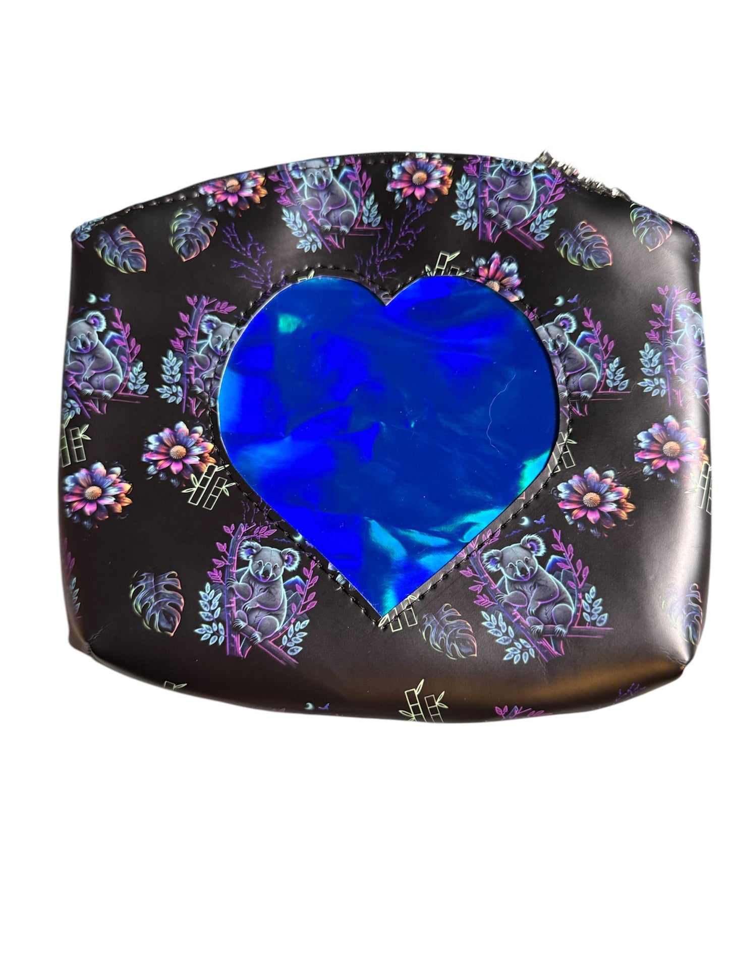 Neon Pandas Heart Cutout Zipper Pouch