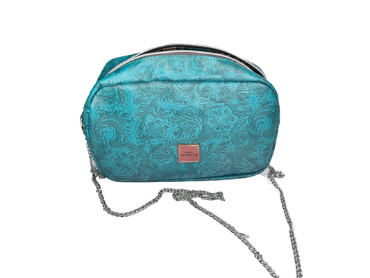 Embossed Teal Shoulder Handbag