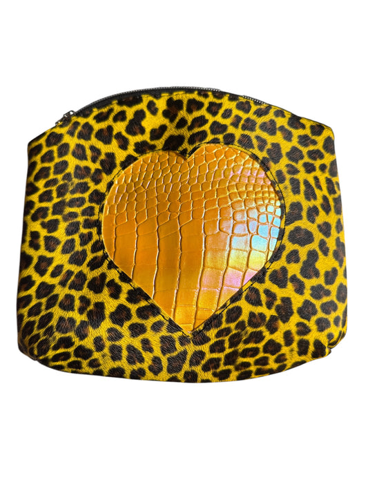 Leopard Heart Cutout Zipper Pouch
