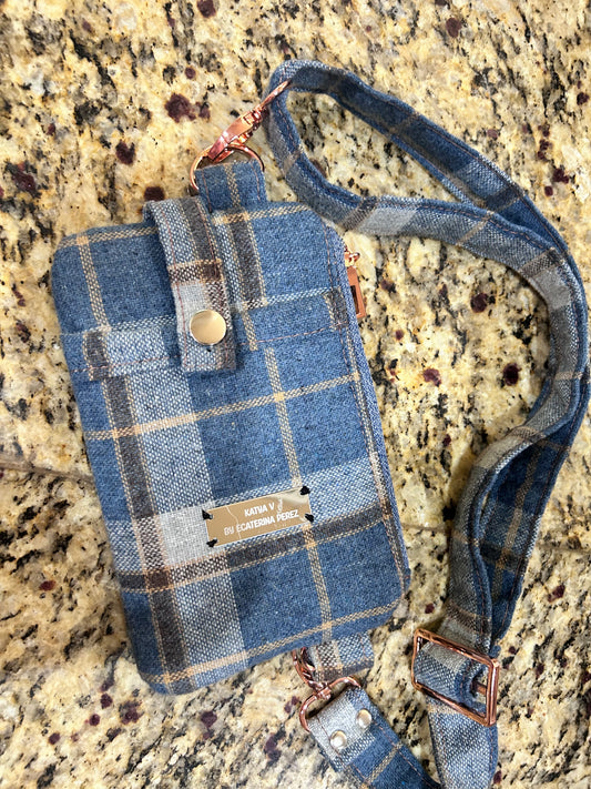 Blue PlaidCrossbody Phone pouch