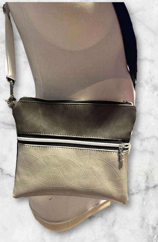 Grey/Silver Embossed Circles Crossbody Bag