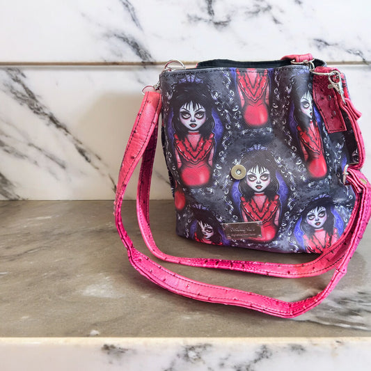 Lydia in Red Bucket Bag