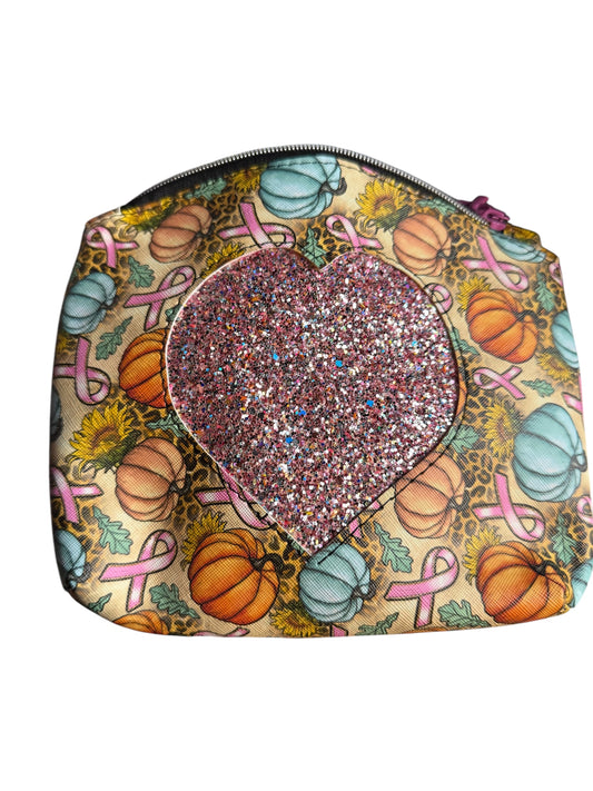 Breast Cancer Awareness Fall  Heart Cutout Zipper Pouch