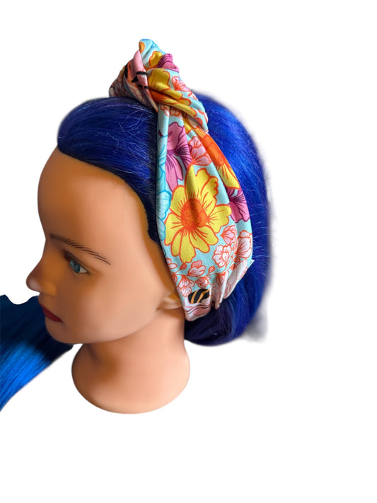 Bees and Flowers Adjustable Knot Headband