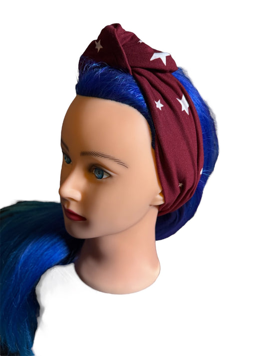 Maroon with White Stars Adjustable Knot Headband, Cute Headband, Kids Headband